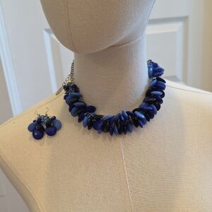 Blue Beaded Necklace and Earring Set
